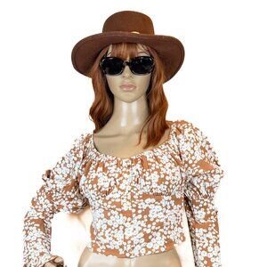 Sabo Dua Burnt Orange and White Floral Crop Top with Belled Sleeves Size M - NWT